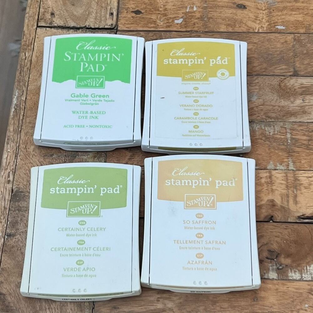 Retired Classic Stampin’ Up Ink Pad Set of 4 Green & Yellow Water-Based Dye Ink